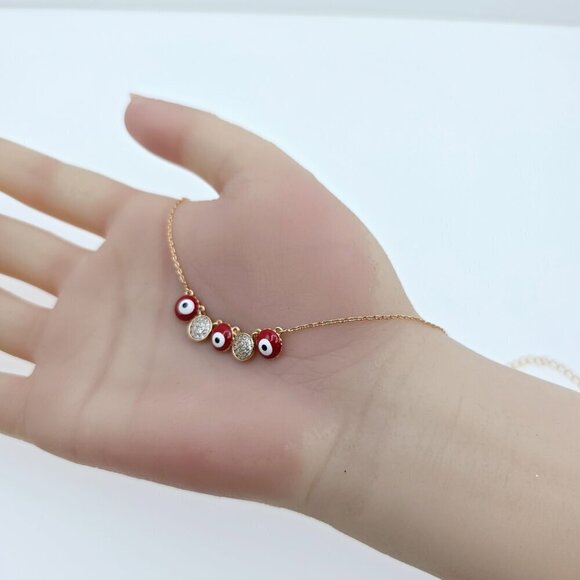 Rose Gold Necklace with Evil Eye & Crystal Charms, 17.7+2 Inch Chain,XPNL0025 - Picture 5 of 13